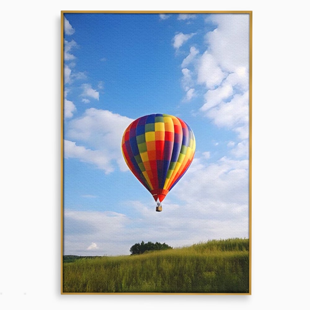Tablou canvas cu tablou canvas cu balon cu aer cald, in rama de aluminiu auriu